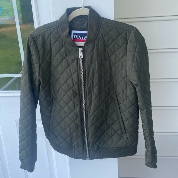 Levi’s diamond Quilted army green fall jacket size medium - Picture 2 of 10
